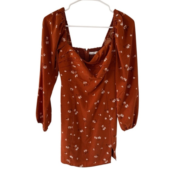 Abercrombie & Fitch Long-Sleeve Draped Bodice Mini Dress in Orange Spice - Picture 3 of 7